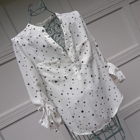 Star Shirt Long Sleeves 3/4 Length Holders Double Pockets Buttons Stars - Picture 7 of 11